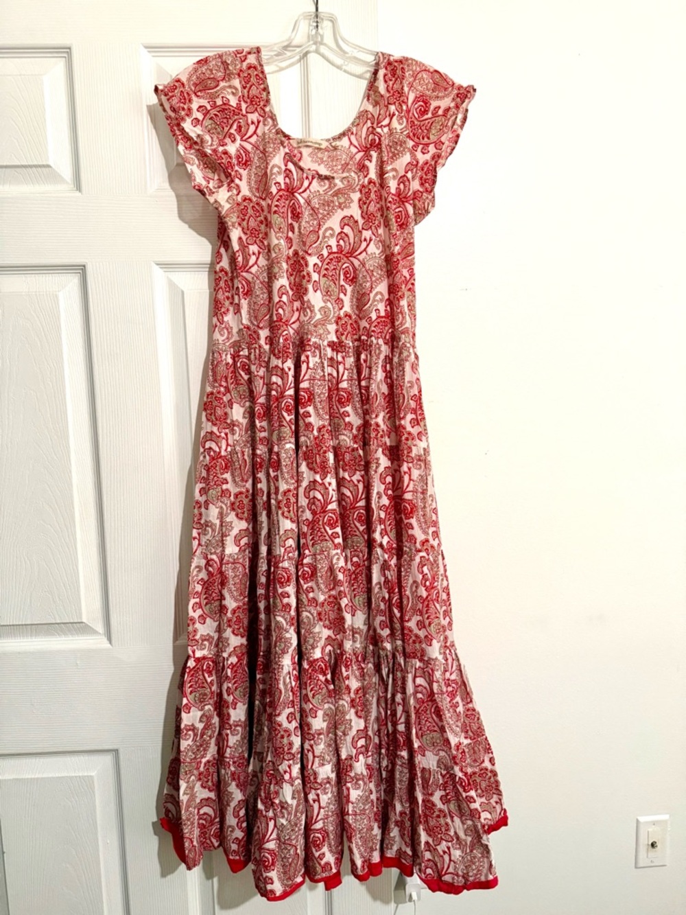 Soft Surroundings 100% Cotton Red Paisley Swirl Tiered Dress Women M - Picture 2 of 11